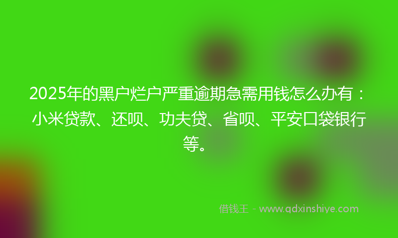 2025年的黑户烂户严重逾期急需用钱怎么办有：小米贷款、还呗、功夫贷、省呗、平安口袋银行等。