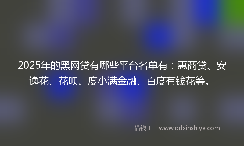 2025年的黑网贷有哪些平台名单有：惠商贷、安逸花、花呗、度小满金融、百度有钱花等。