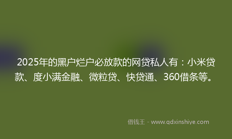 2025年的黑户烂户必放款的网贷私人有：小米贷款、度小满金融、微粒贷、快贷通、360借条等。