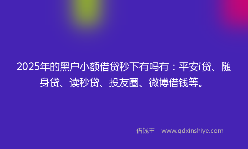 2025年的黑户小额借贷秒下有吗有：平安i贷、随身贷、读秒贷、投友圈、微博借钱等。