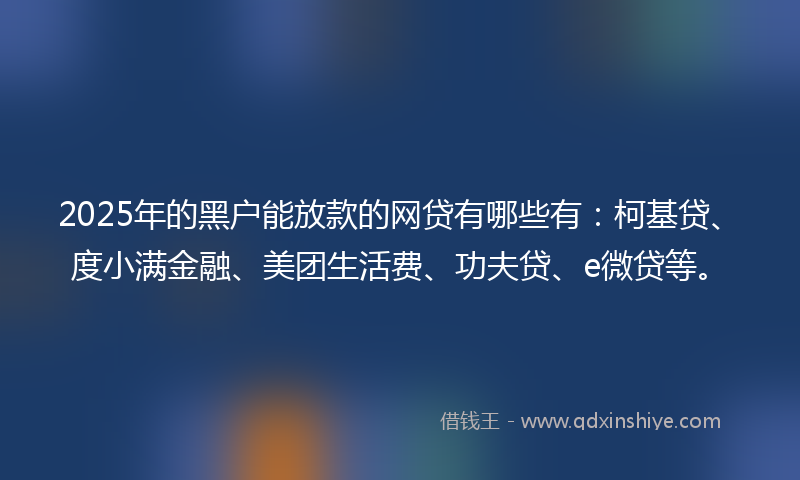 2025年的黑户能放款的网贷有哪些有：柯基贷、度小满金融、美团生活费、功夫贷、e微贷等。