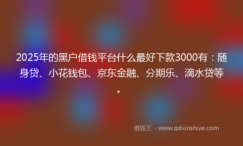 2025年的黑户借钱平台什么最好下款3000有：随身贷、小花钱包、京东金融、分期乐、滴水贷等。