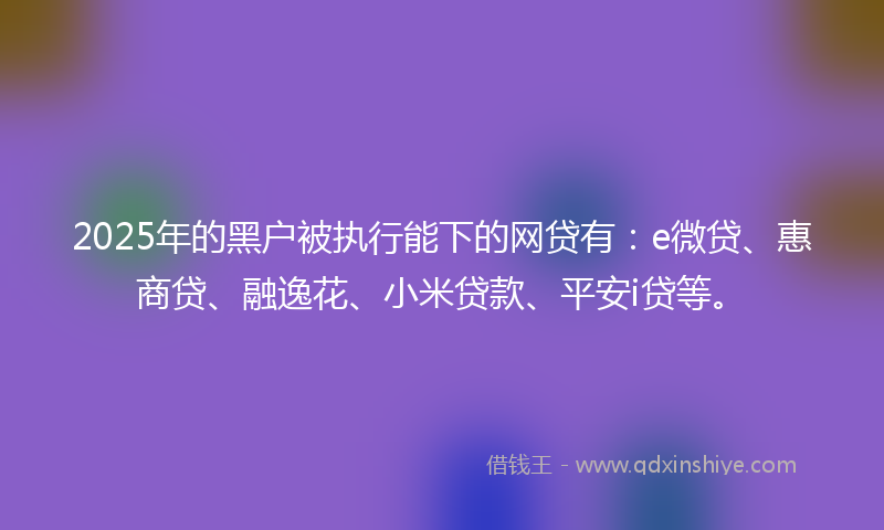 2025年的黑户被执行能下的网贷有：e微贷、惠商贷、融逸花、小米贷款、平安i贷等。