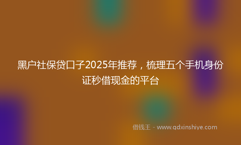 黑户社保贷口子2025年推荐，梳理五个手机身份证秒借现金的平台