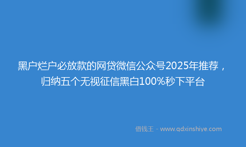 黑户烂户必放款的网贷微信公众号2025年推荐，归纳五个无视征信黑白100%秒下平台