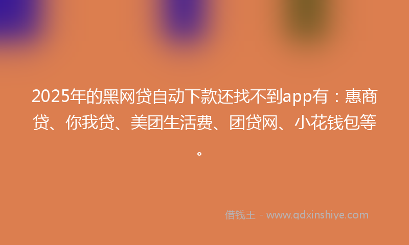 2025年的黑网贷自动下款还找不到app有：惠商贷、你我贷、美团生活费、团贷网、小花钱包等。
