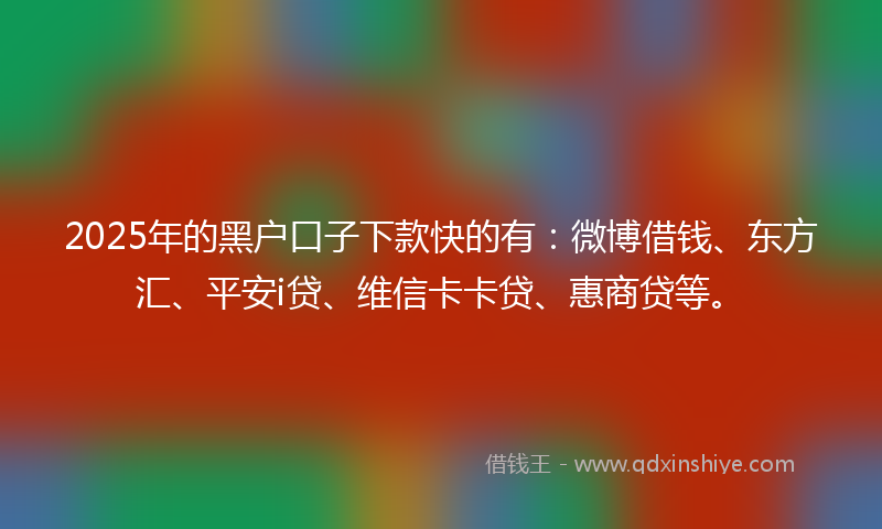 2025年的黑户口子下款快的有：微博借钱、东方汇、平安i贷、维信卡卡贷、惠商贷等。