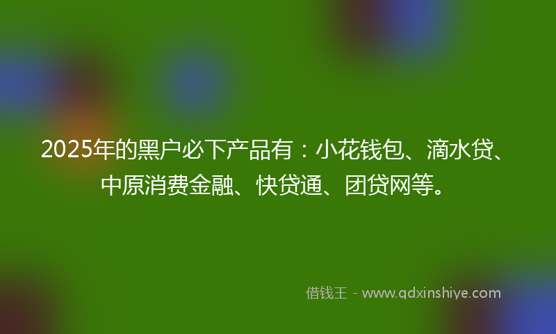 2025年的黑户必下产品有：小花钱包、滴水贷、中原消费金融、快贷通、团贷网等。