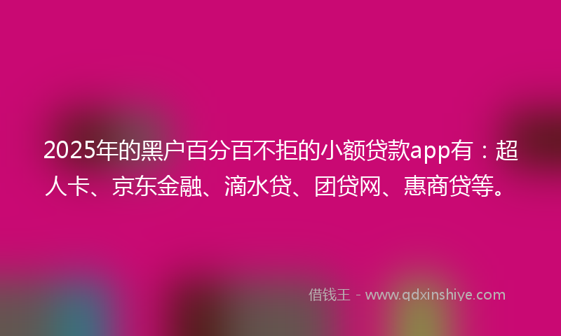 2025年的黑户百分百不拒的小额贷款app有：超人卡、京东金融、滴水贷、团贷网、惠商贷等。