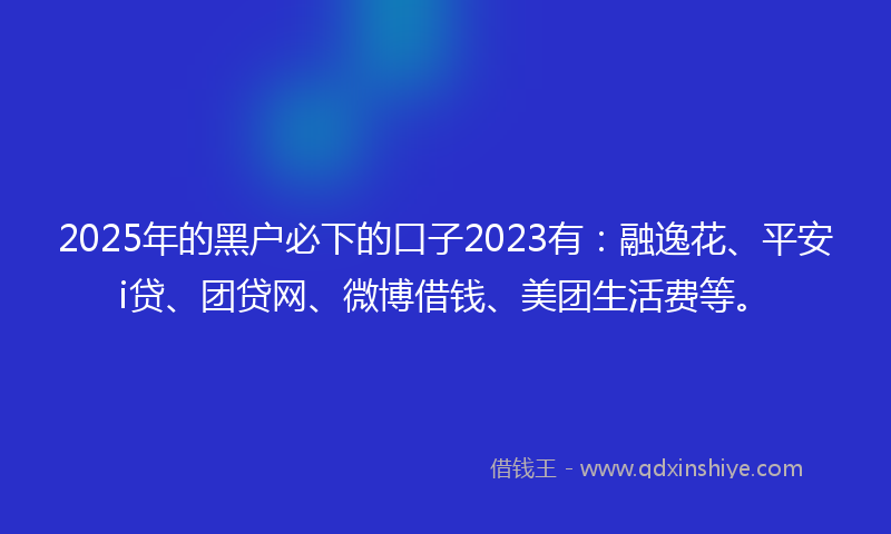 2025年的黑户必下的口子2023有：融逸花、平安i贷、团贷网、微博借钱、美团生活费等。