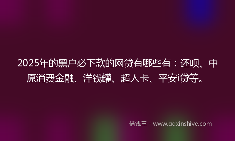 2025年的黑户必下款的网贷有哪些有：还呗、中原消费金融、洋钱罐、超人卡、平安i贷等。