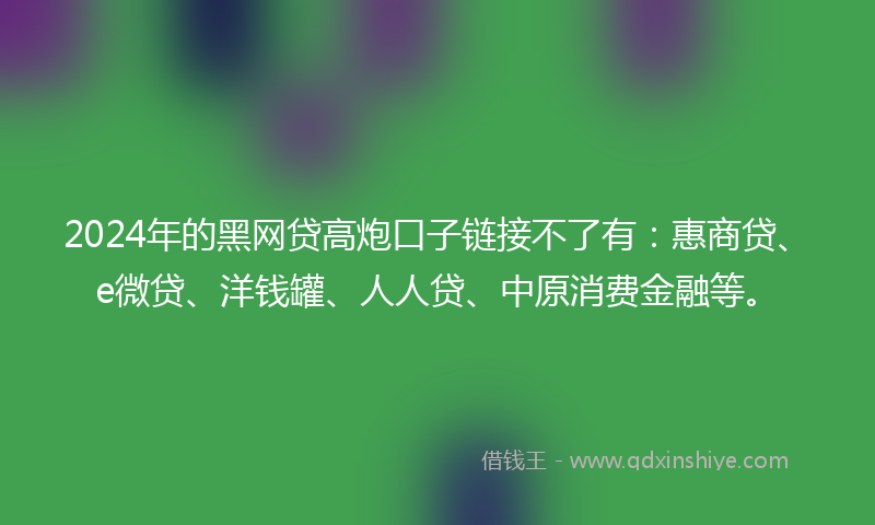 2024年的黑网贷高炮口子链接不了有：惠商贷、e微贷、洋钱罐、人人贷、中原消费金融等。