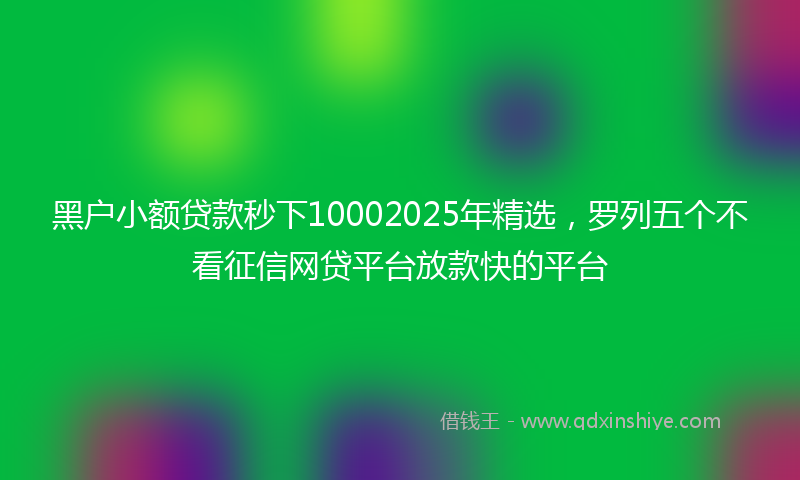 黑户小额贷款秒下10002025年精选，罗列五个不看征信网贷平台放款快的平台