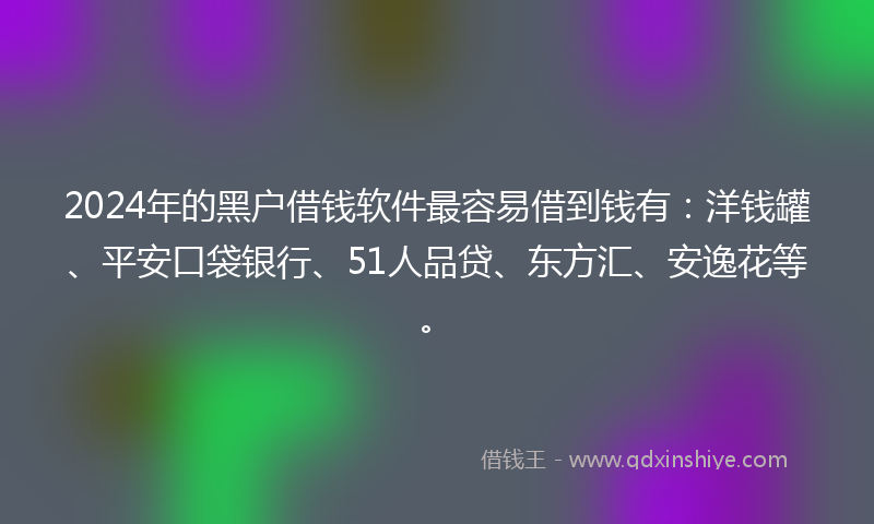 2024年的黑户借钱软件最容易借到钱有：洋钱罐、平安口袋银行、51人品贷、东方汇、安逸花等。