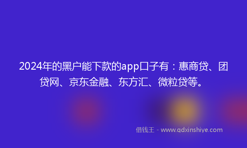 2024年的黑户能下款的app口子有：惠商贷、团贷网、京东金融、东方汇、微粒贷等。