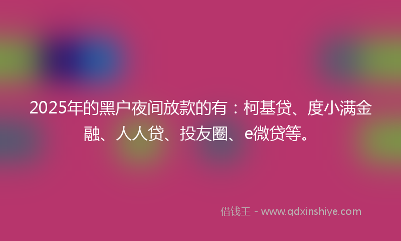 2025年的黑户夜间放款的有：柯基贷、度小满金融、人人贷、投友圈、e微贷等。
