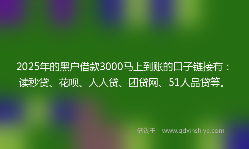 2025年的黑户借款3000马上到账的口子链接有：读秒贷、花呗、人人贷、团贷网、51人品贷等。