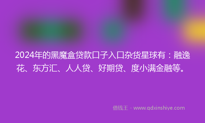2024年的黑魔盒贷款口子入口杂货星球有：融逸花、东方汇、人人贷、好期贷、度小满金融等。