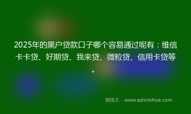 2025年的黑户贷款口子哪个容易通过呢有：维信卡卡贷、好期贷、我来贷、微粒贷、信用卡贷等。