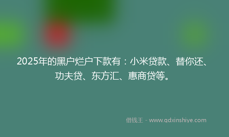2025年的黑户烂户下款有：小米贷款、替你还、功夫贷、东方汇、惠商贷等。