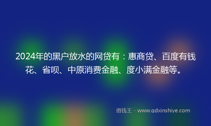 2024年的黑户放水的网贷有：惠商贷、百度有钱花、省呗、中原消费金融、度小满金融等。