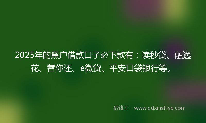 2025年的黑户借款口子必下款有：读秒贷、融逸花、替你还、e微贷、平安口袋银行等。