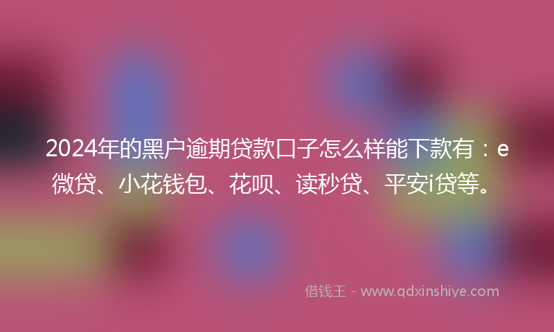 2024年的黑户逾期贷款口子怎么样能下款有：e微贷、小花钱包、花呗、读秒贷、平安i贷等。