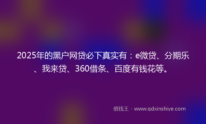 2025年的黑户网贷必下真实有：e微贷、分期乐、我来贷、360借条、百度有钱花等。