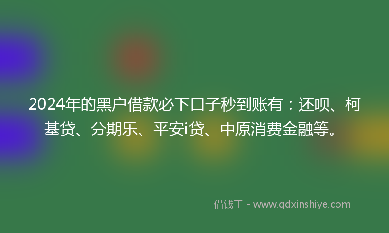2024年的黑户借款必下口子秒到账有：还呗、柯基贷、分期乐、平安i贷、中原消费金融等。