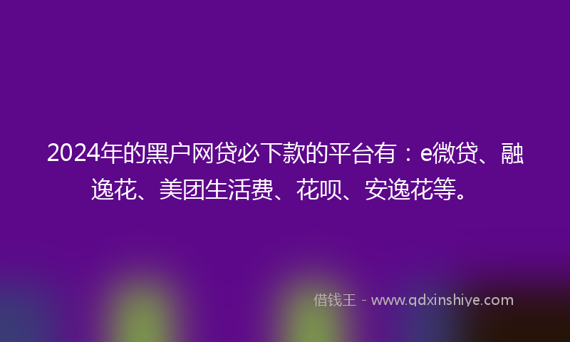 2024年的黑户网贷必下款的平台有：e微贷、融逸花、美团生活费、花呗、安逸花等。