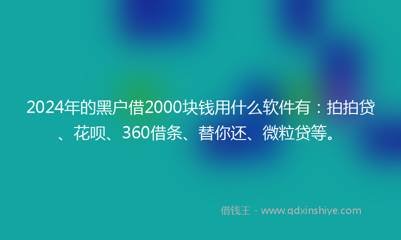 2024年的黑户借2000块钱用什么软件有：拍拍贷、花呗、360借条、替你还、微粒贷等。