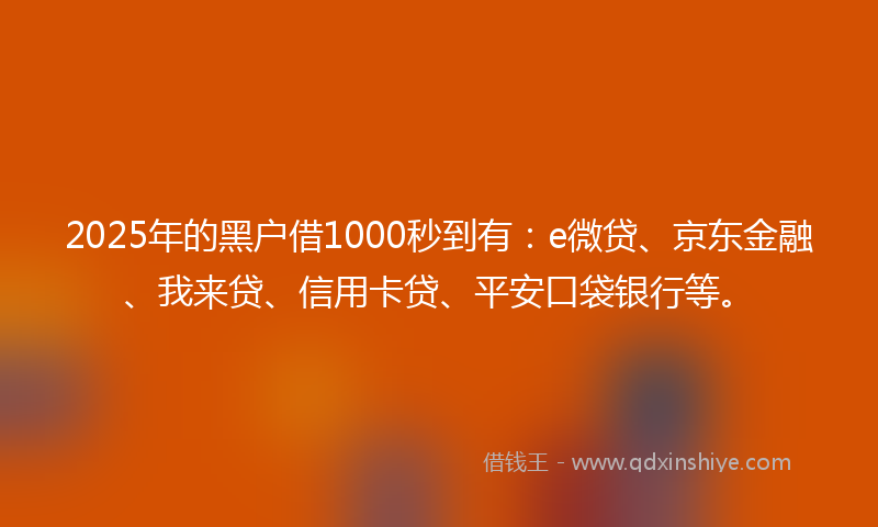 2025年的黑户借1000秒到有：e微贷、京东金融、我来贷、信用卡贷、平安口袋银行等。