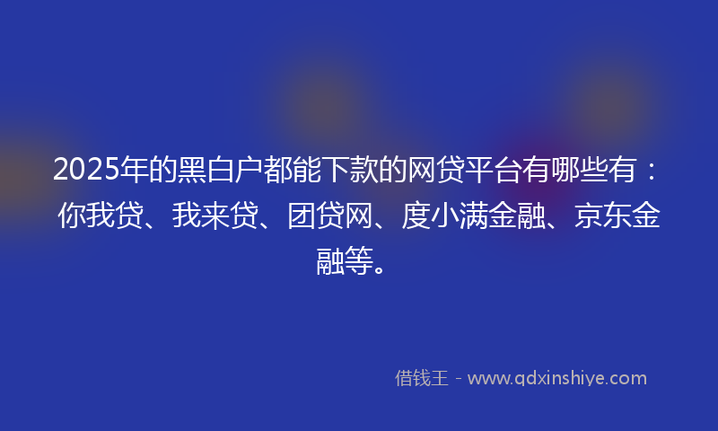 2025年的黑白户都能下款的网贷平台有哪些有：你我贷、我来贷、团贷网、度小满金融、京东金融等。