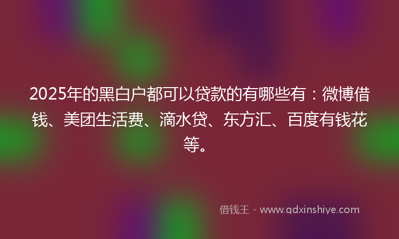 2025年的黑白户都可以贷款的有哪些有：微博借钱、美团生活费、滴水贷、东方汇、百度有钱花等。