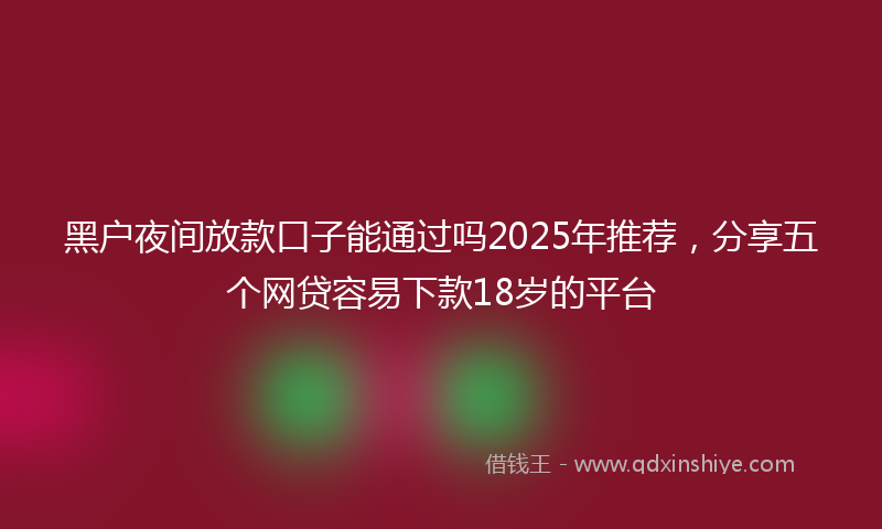 黑户夜间放款口子能通过吗2025年推荐，分享五个网贷容易下款18岁的平台