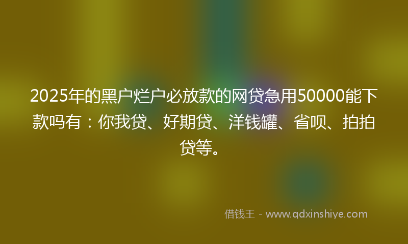 2025年的黑户烂户必放款的网贷急用50000能下款吗有：你我贷、好期贷、洋钱罐、省呗、拍拍贷等。