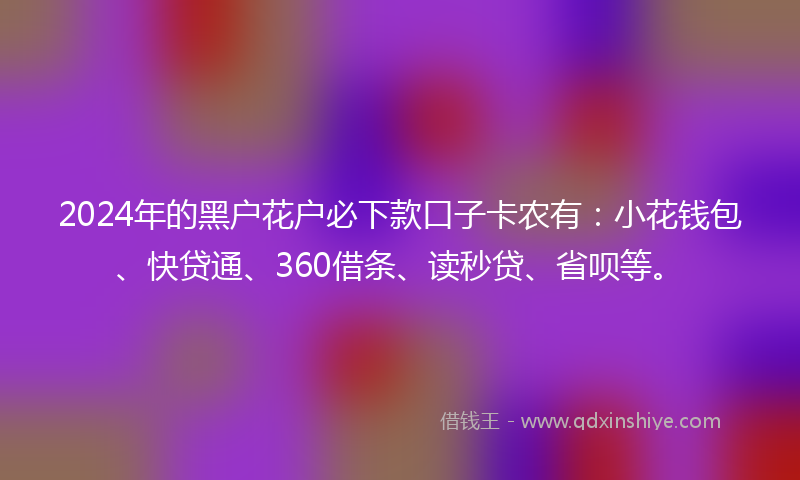 2024年的黑户花户必下款口子卡农有：小花钱包、快贷通、360借条、读秒贷、省呗等。