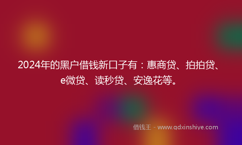 2024年的黑户借钱新口子有：惠商贷、拍拍贷、e微贷、读秒贷、安逸花等。
