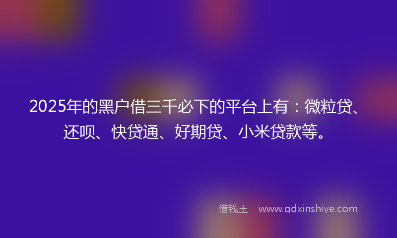 2025年的黑户借三千必下的平台上有：微粒贷、还呗、快贷通、好期贷、小米贷款等。