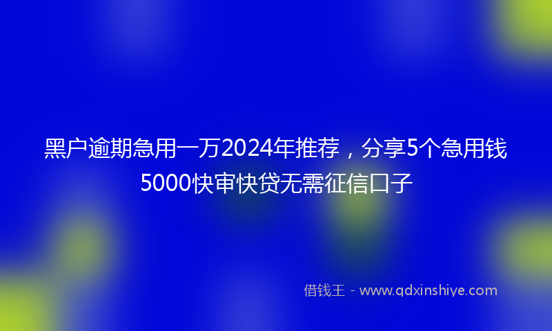 黑户逾期急用一万2024年推荐，分享5个急用钱5000快审快贷无需征信口子