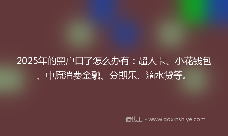 2025年的黑户口了怎么办有：超人卡、小花钱包、中原消费金融、分期乐、滴水贷等。