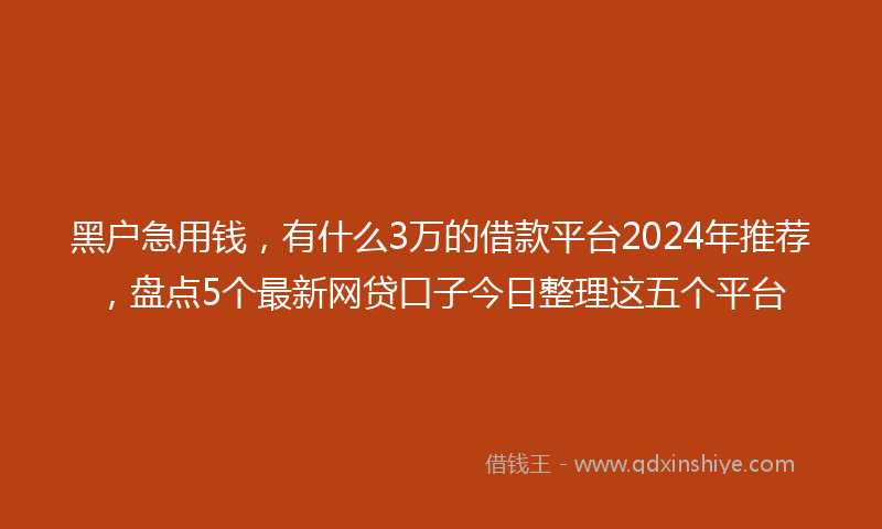 黑户急用钱,有什么3万的借款平台2024年推荐,盘点5个最新网贷口子今日整理这五个平台