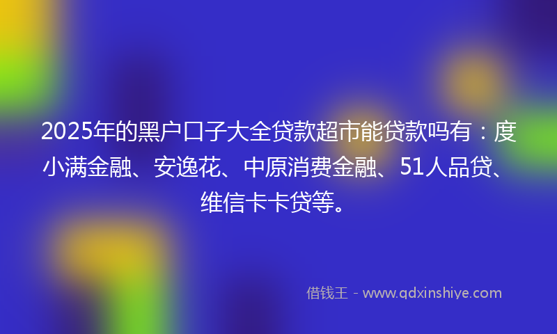 2025年的黑户口子大全贷款超市能贷款吗有：度小满金融、安逸花、中原消费金融、51人品贷、维信卡卡贷等。