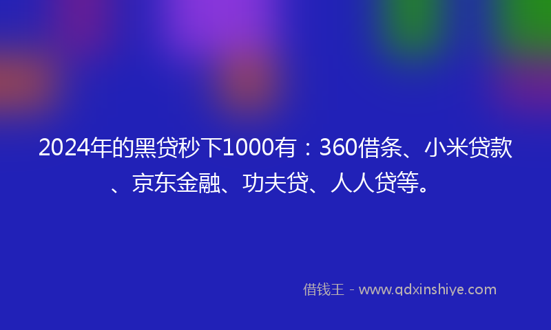 2024年的黑贷秒下1000有：360借条、小米贷款、京东金融、功夫贷、人人贷等。