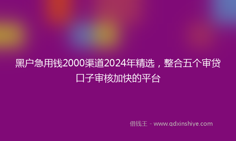 黑户急用钱2000渠道2024年精选，整合五个审贷口子审核加快的平台