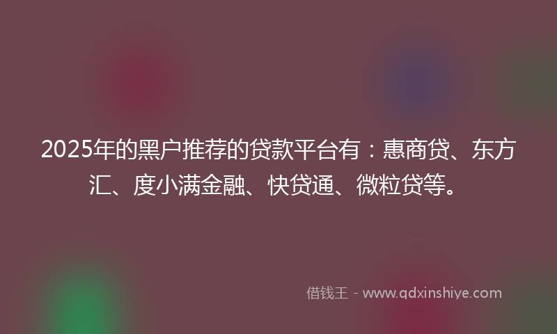 2025年的黑户推荐的贷款平台有：惠商贷、东方汇、度小满金融、快贷通、微粒贷等。