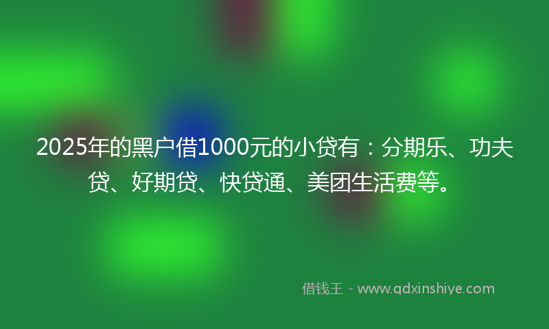 2025年的黑户借1000元的小贷有：分期乐、功夫贷、好期贷、快贷通、美团生活费等。