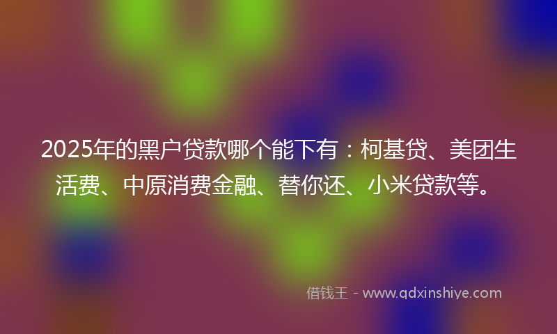 2025年的黑户贷款哪个能下有：柯基贷、美团生活费、中原消费金融、替你还、小米贷款等。