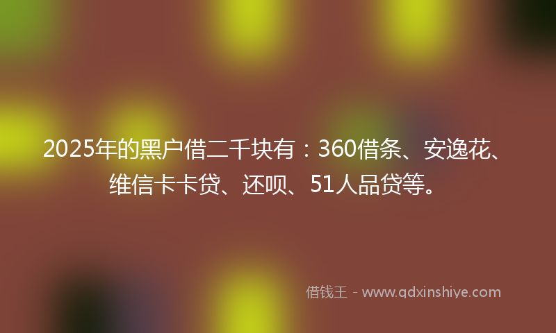 2025年的黑户借二千块有：360借条、安逸花、维信卡卡贷、还呗、51人品贷等。