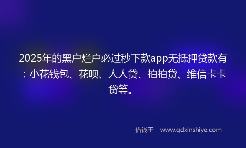 2025年的黑户烂户必过秒下款app无抵押贷款有：小花钱包、花呗、人人贷、拍拍贷、维信卡卡贷等。